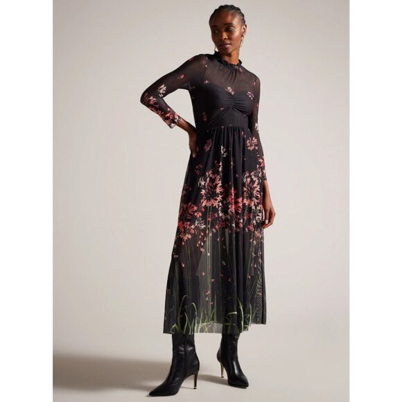 Ted Baker Susensaa Floral Mesh Midi Dress - Picture 1 of 11